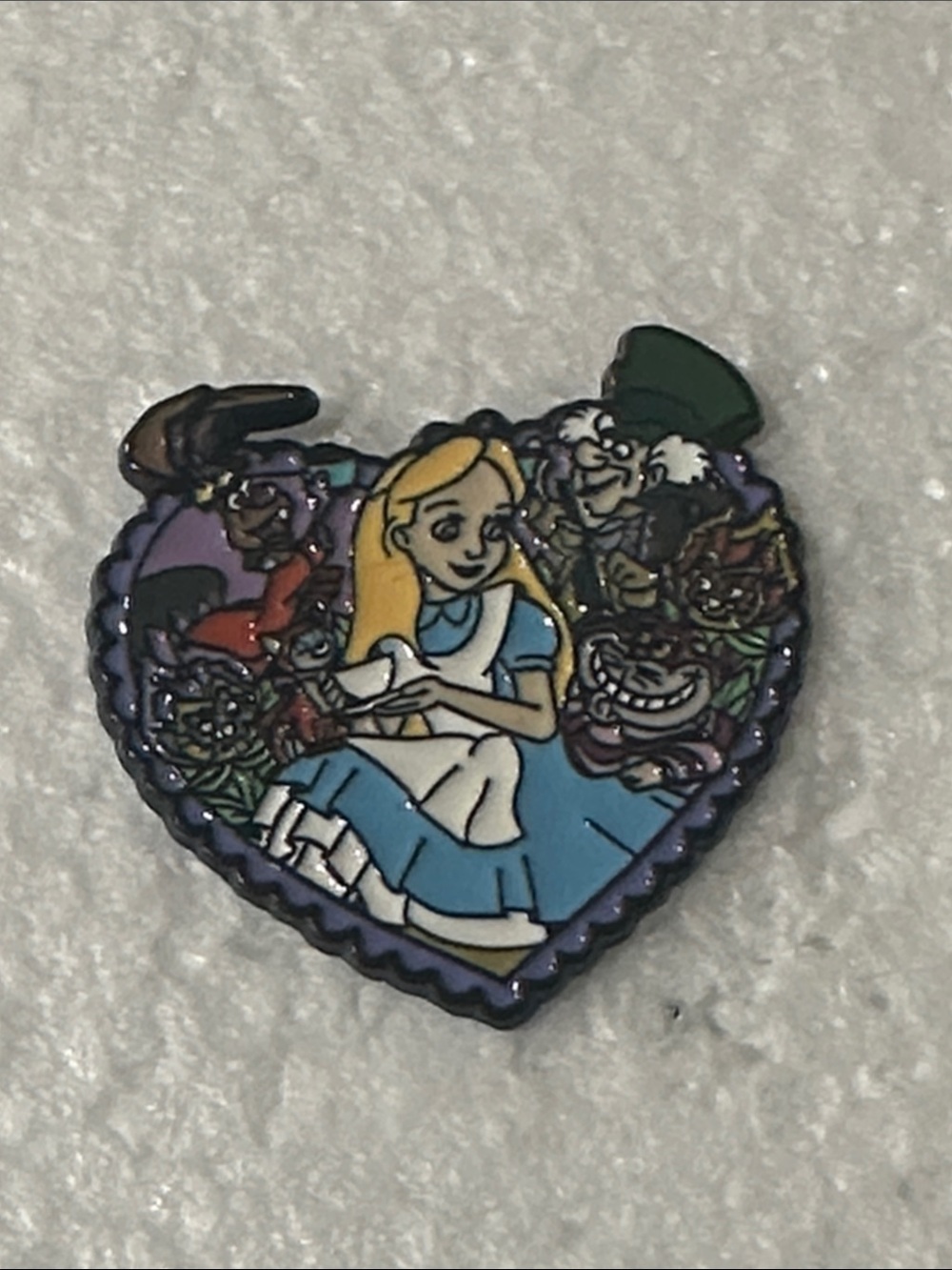 Disney Alice in Wonderland Heart Brooch - Blue, Purple, Yellow, Green